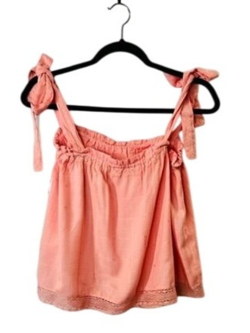 Lucky's Brand, NWT, Coral Sleeveless Tie-Strap Top With Lace Hem - XS